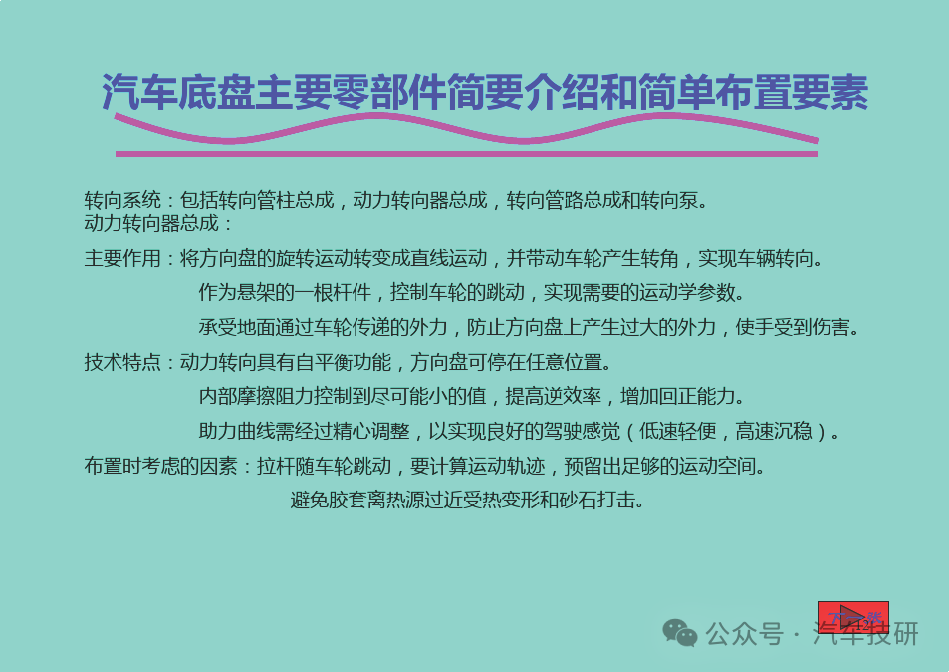 汽车底盘主要零部件简要介绍和简单布置要素