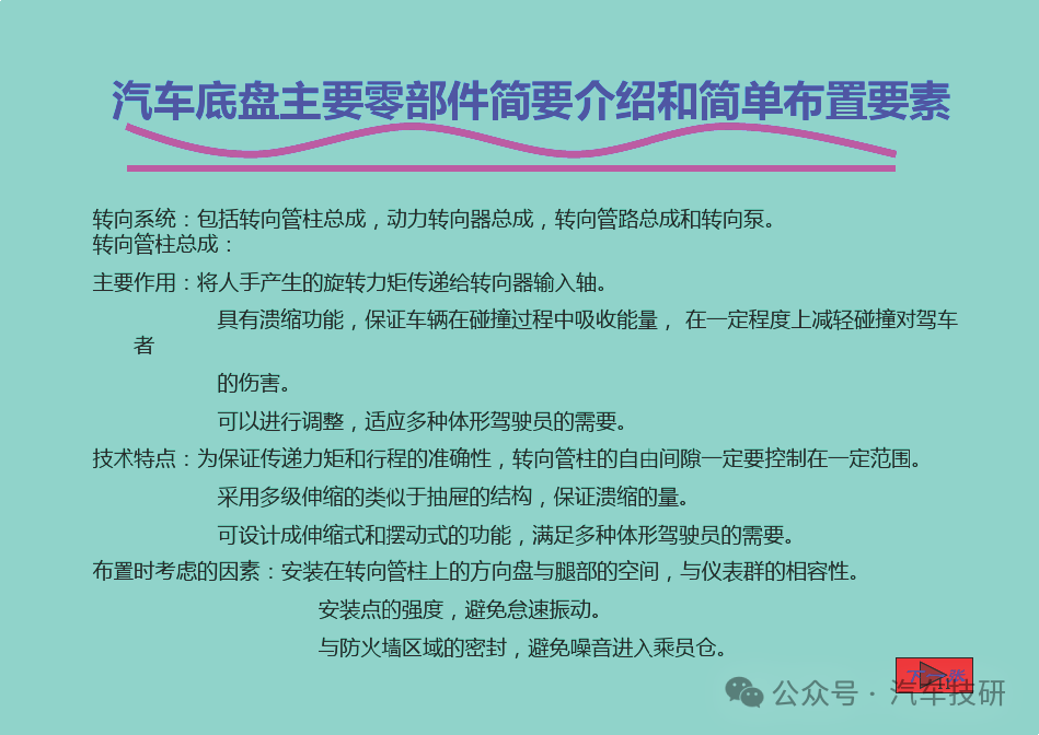 汽车底盘主要零部件简要介绍和简单布置要素
