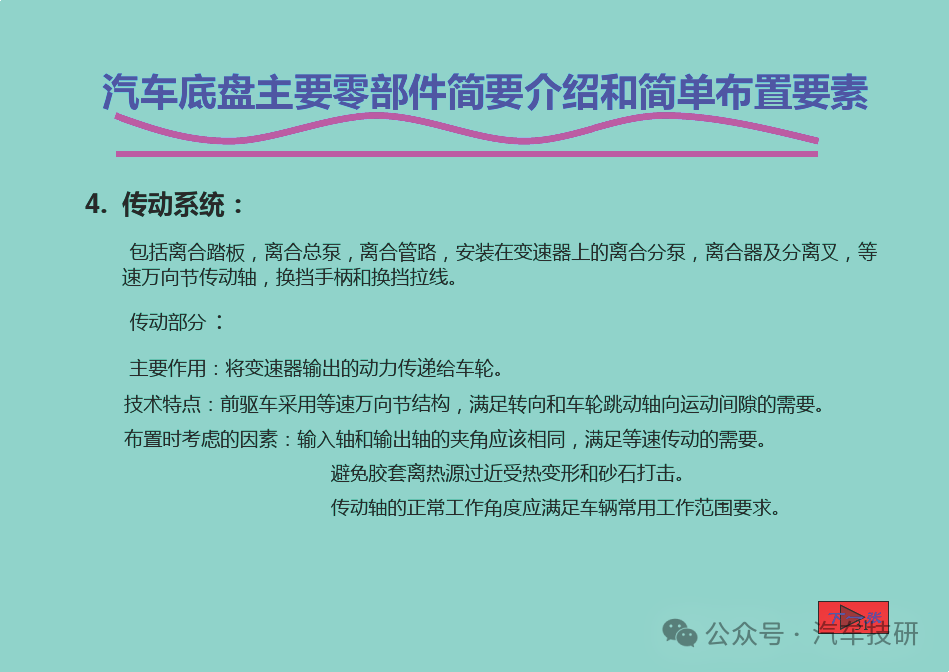汽车底盘主要零部件简要介绍和简单布置要素