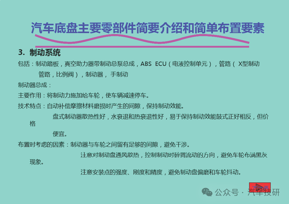 汽车底盘主要零部件简要介绍和简单布置要素